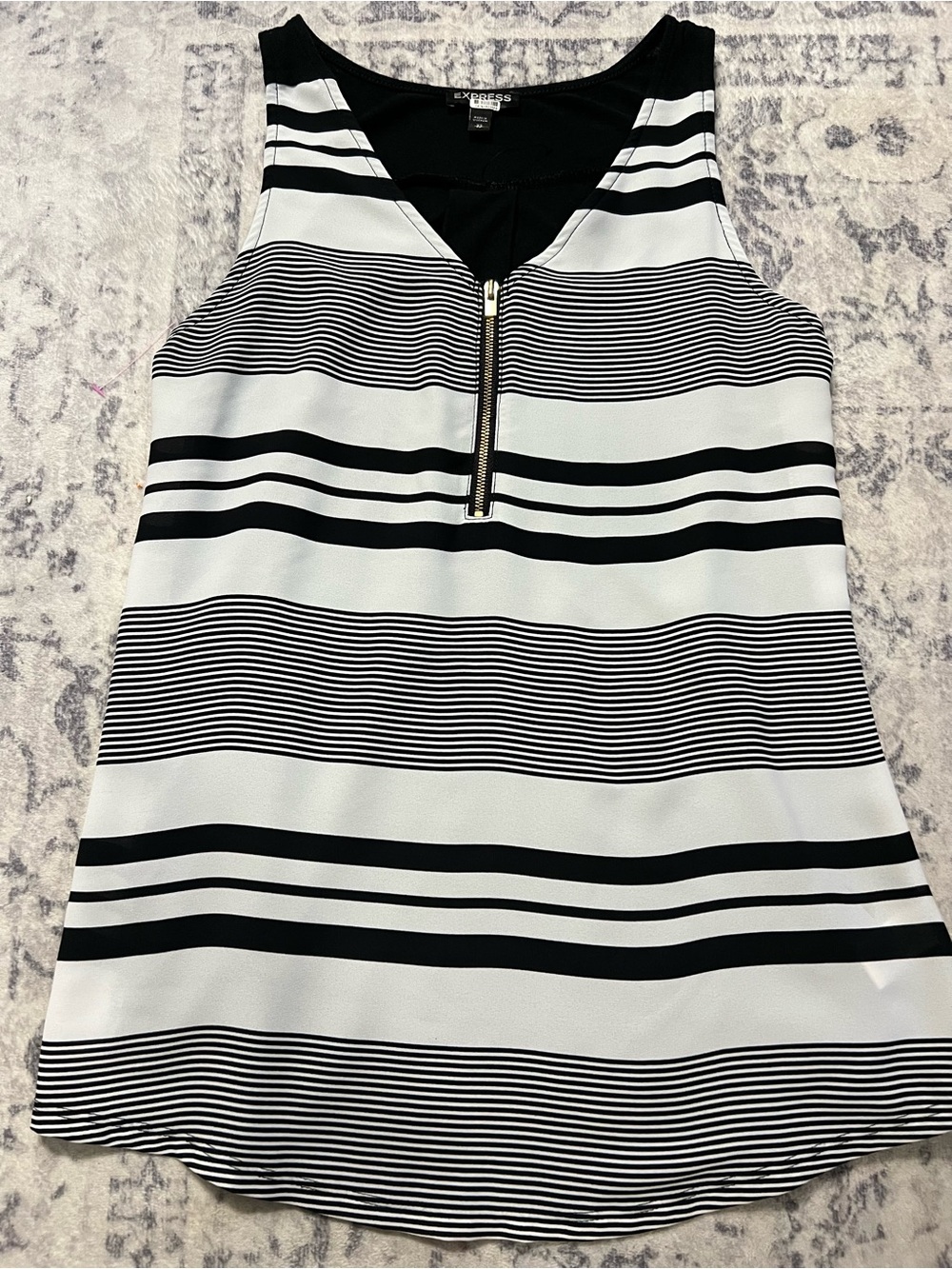 Express Black & White Striped Zip-Front Tank